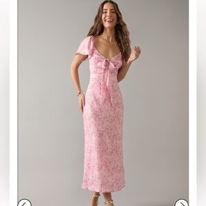 francescas maria pink floral bow tie front silky midi dress size small NEW